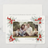 Hand 絵を描 Red Berlies Christmas Holiday Photo 招待状 (正面/裏面)