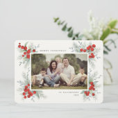 Hand 絵を描 Red Berlies Christmas Holiday Photo 招待状 (スタンド正面)
