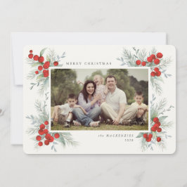 Hand 絵を描 Red Berlies Christmas Holiday Photo 招待状