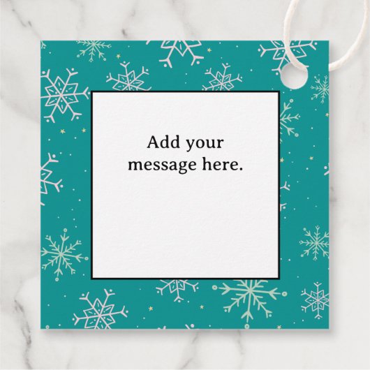 Hand 絵を描 White & Aqua雪片オンティール(緑がかった色)写真 フェイバータグ (裏面)