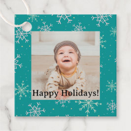 Hand 絵を描 White &  Aqua雪片オンティール（緑がかった色）写真 フェイバータグ