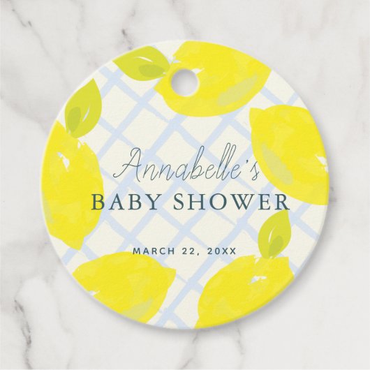 Hand 色彩の鮮やか Lemon Blue Baby Shower Thank You フェイバータグ (正面)