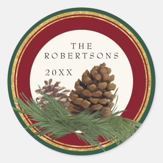 Hand 色彩の鮮やか Pine Cone名前金ゴールドグリッターシール ラウンドシール (正面)