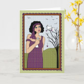 Hand_Aグリーティングカードの中の鳥 カード (黄色い花)