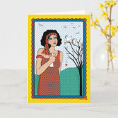 HAND_B_Greetingカードに入っている鳥 カード (黄色い花)