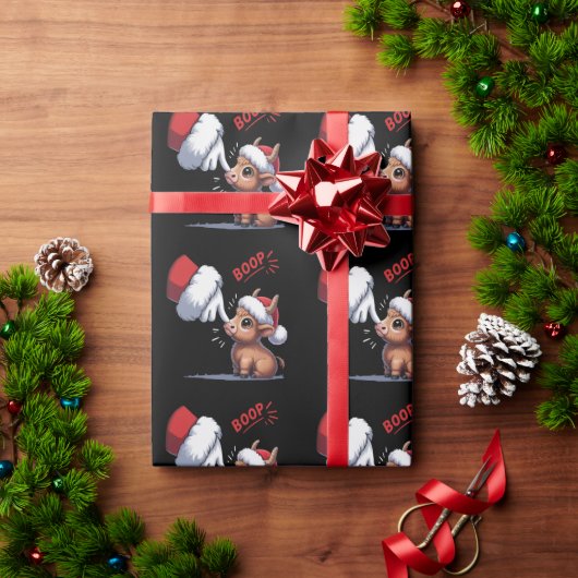 Hand Boop Christmas Highland Cow Santa Farmer ラッピングペーパー (クリスマスギフト)