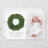Hand Boxwood絵を描リース初めてのクリスマス写真 シーズンカード (正面)