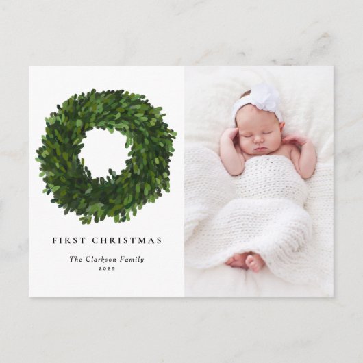 Hand Boxwood絵を描リース初めてのクリスマス写真 シーズンポストカード (正面)