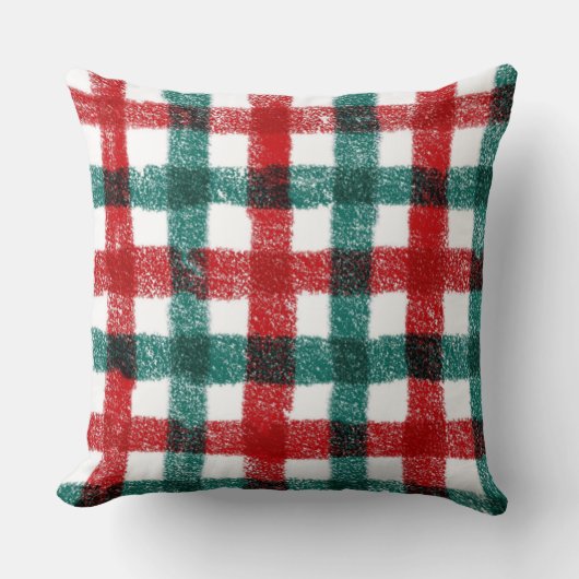 Hand-Brushed Christmas Pillow in Red & Green クッション (正面)