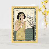 Hand_C_Greetingカードの鳥 カード (黄色い花)