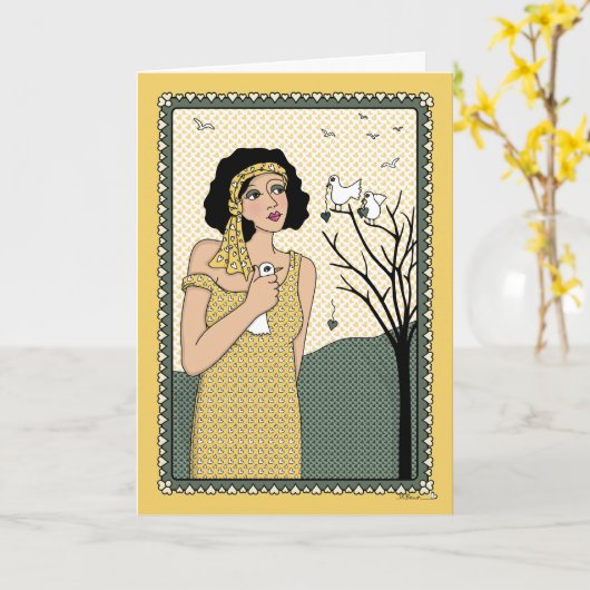 Hand_C_Greetingカードの鳥 カード (黄色い花)