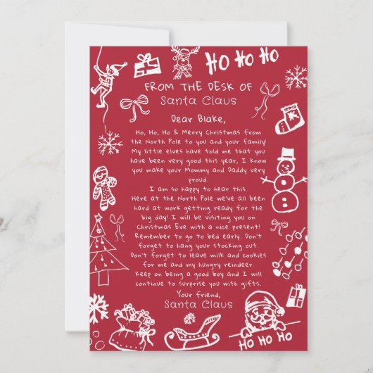 Hand Draw Doodle Christmas letter from Santa  招待状 (正面)