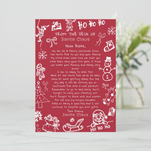 Hand Draw Doodle Christmas letter from Santa  招待状 (スタンド正面)