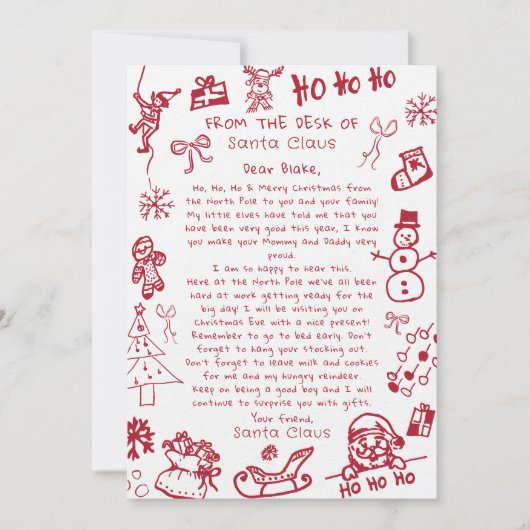 Hand Draw Doodle letter from Santa 招待状 (正面)