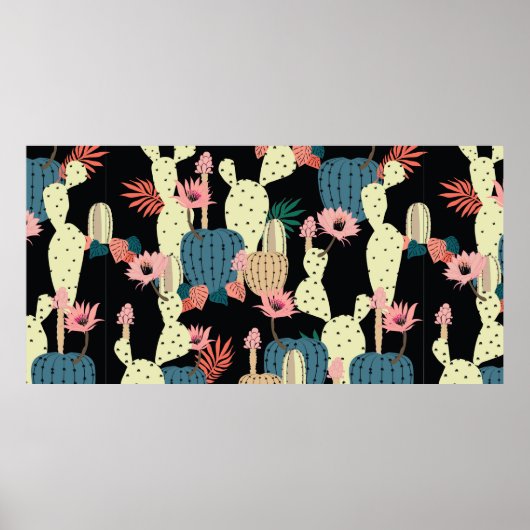 Hand drawing Cactus Plant and flowers Seamless Pat ポスター (正面)