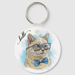 Hand drawing funny British cat in glasses Throw Pi キーホルダー