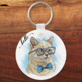 Hand drawing funny British cat in glasses Throw Pi キーホルダー (正面)