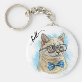 Hand drawing funny British cat in glasses Throw Pi キーホルダー