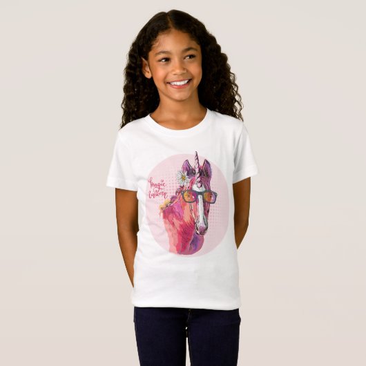 Hand drawing pink Unicorn Tシャツ (正面フル)
