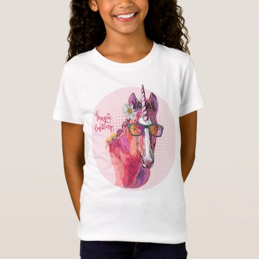 Hand drawing pink Unicorn Tシャツ (正面)