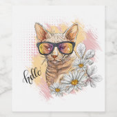 Hand drawing Sphynx cat with flowers Square Sticke ワインラベル (シングルラベル)