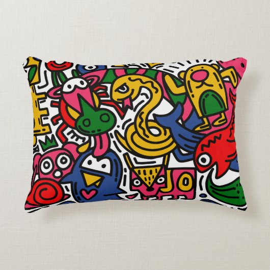 Hand DrawnヴィンテージイラストレーションのDoodle，漫画 アクセントクッション (正面)