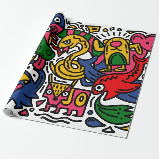 Hand DrawnヴィンテージイラストレーションのDoodle,漫画 ラッピングペーパー (アンロールド)