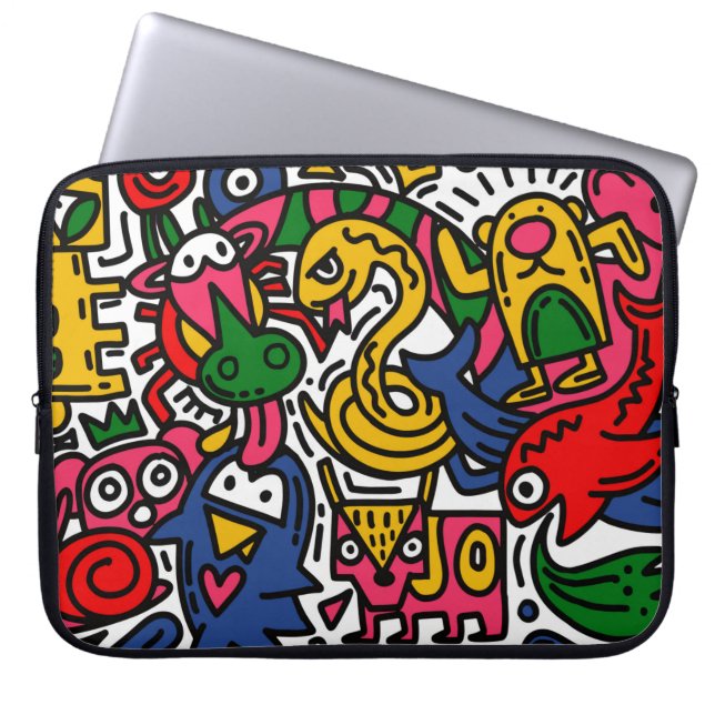 Hand DrawnヴィンテージイラストレーションのDoodle，漫画 ラップトップスリーブ (正面)