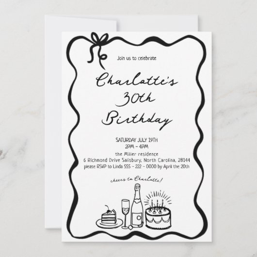 Hand Drawn 30th Birthday Invitation 招待状 (正面)