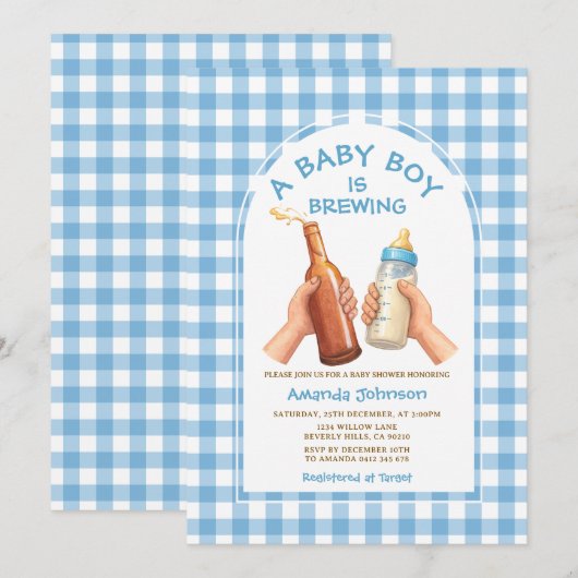 Hand Drawn A baby Boy is brewing coed baby shower 招待状 (正面/裏面)