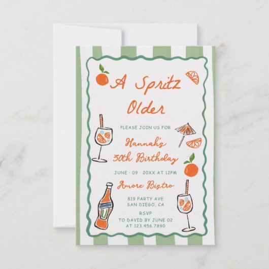 Hand Drawn A Spritz Older Birthday Party 招待状 (正面)