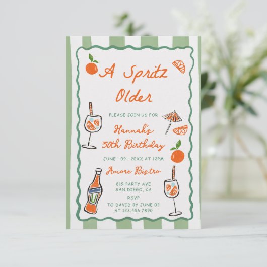 Hand Drawn A Spritz Older Birthday Party 招待状 (スタンド正面)