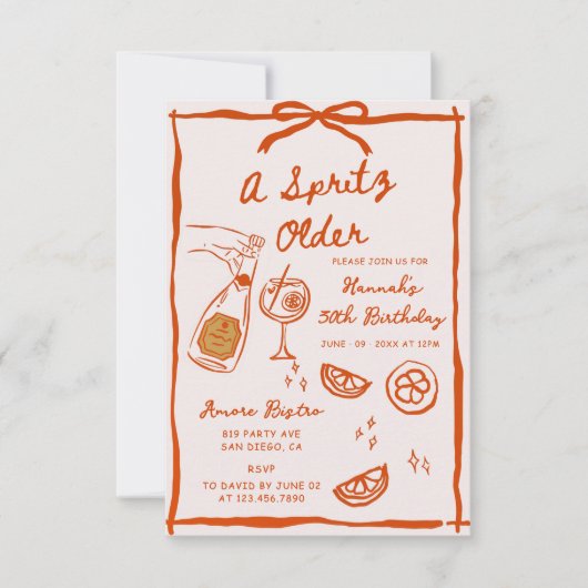 Hand Drawn A Spritz Older Birthday Party Invitatio 招待状 (正面)