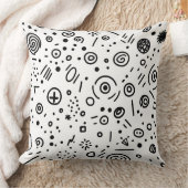 Hand-Drawn Abstract Doodle - Black and White クッション (ブランケット)