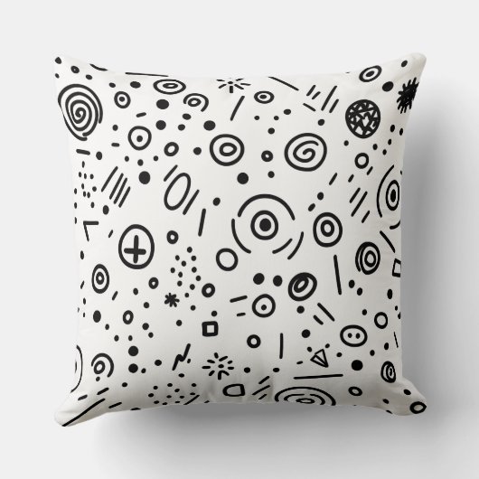 Hand-Drawn Abstract Doodle - Black and White クッション (裏面)