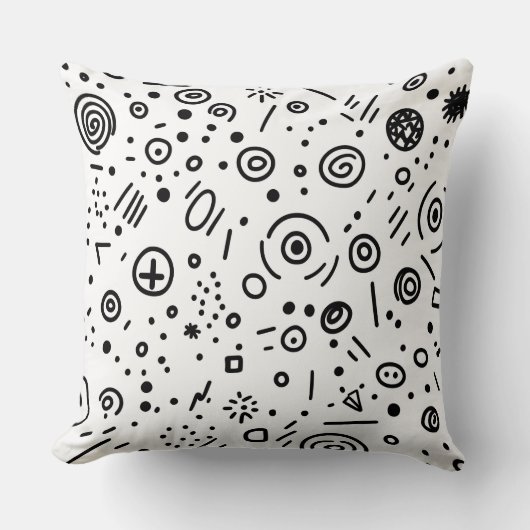 Hand-Drawn Abstract Doodle - Black and White クッション (正面)