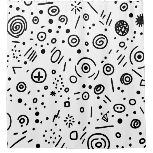 Hand-Drawn Abstract Doodle - Black and White シャワーカーテン (正面)
