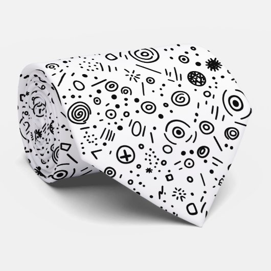 Hand-Drawn Abstract Doodle - Black and White ネクタイ (ロール)