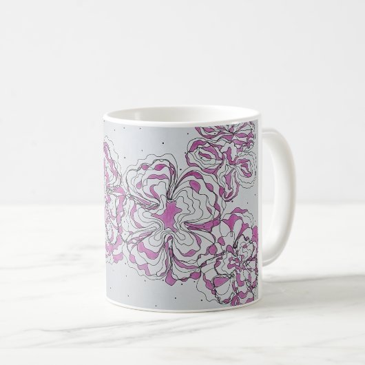 Hand-Drawn Abstract Floral Line Art Mug コーヒーマグカップ (正面右)