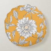 Hand drawn abstract garden flowers. Contour drawin ラウンドクッション (裏面)