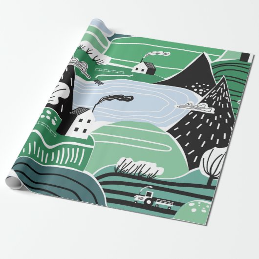 Hand drawn abstract scandinavian graphic illustrat ラッピングペーパー (アンロールド)