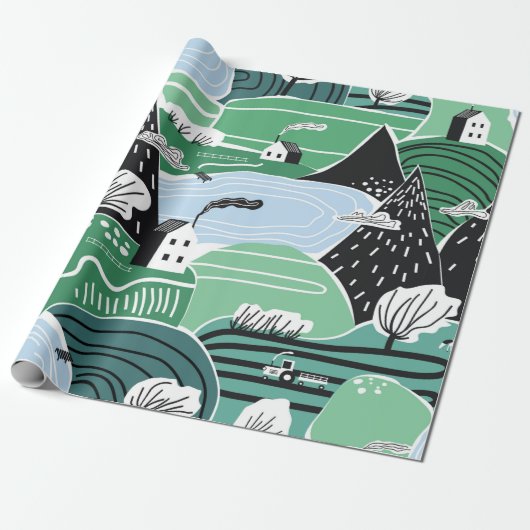 Hand drawn abstract scandinavian graphic illustrat ラッピングペーパー (アンロールド)