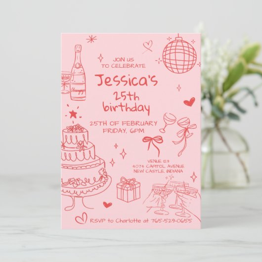 Hand Drawn Adult Handwritten Scribble Birthday  招待状 (スタンド正面)