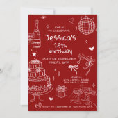 Hand Drawn Adult Handwritten Scribble Birthday  招待状 (正面)