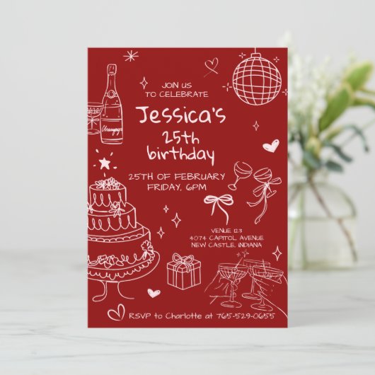 Hand Drawn Adult Handwritten Scribble Birthday  招待状 (スタンド正面)