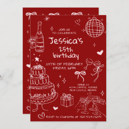 Hand Drawn Adult Handwritten Scribble Birthday  招待状