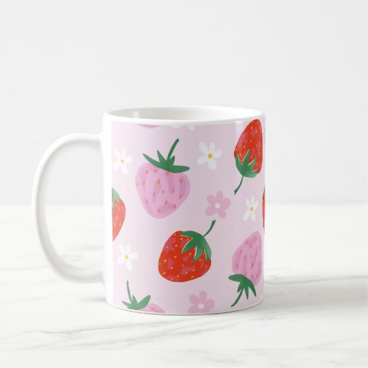  Hand-Drawn Aesthetic Strawberry Seamless Pattern コーヒーマグカップ (左)