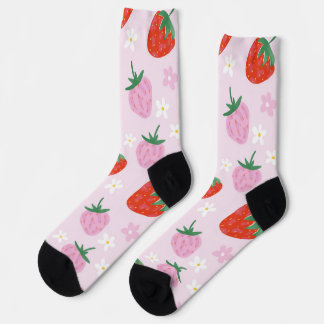 Hand-Drawn Aesthetic Strawberry Seamless Pattern ソックス