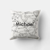 Hand drawn Airplanes Aviation Pilot Aviator Fun クッション (裏面)