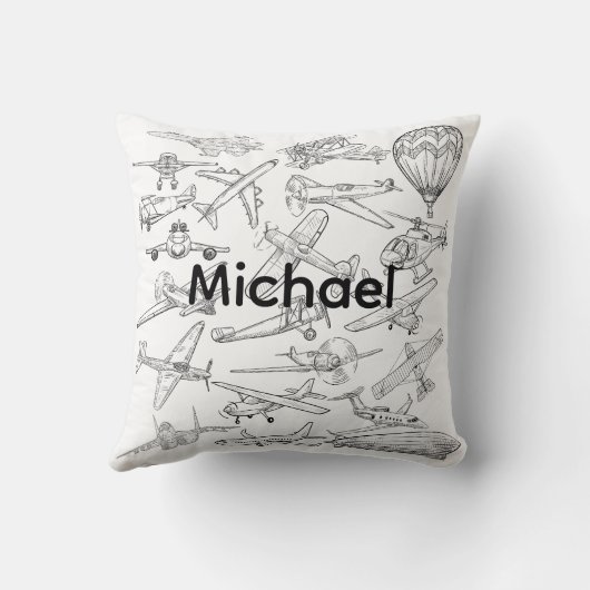 Hand drawn Airplanes Aviation Pilot Aviator Fun クッション (裏面)